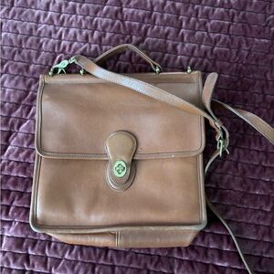 Coach Brown Leather Messenger Bag with Turn-Lock Closure